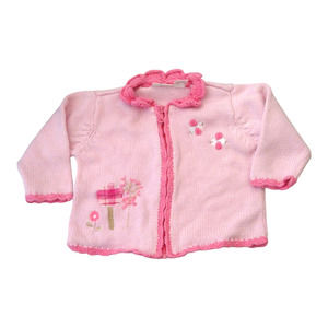 Baby Girls Pink Embroidered Sweater with Crocheted Accents size 6-9mo